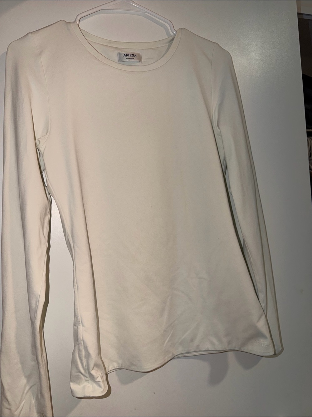 Aritzia Cream Long-Sleeve Crewneck Top